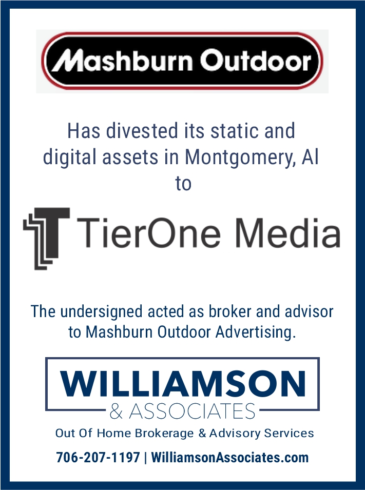 Mashburn Outdoor divests outdoor advertising assets in montgomery alabama to tierone media