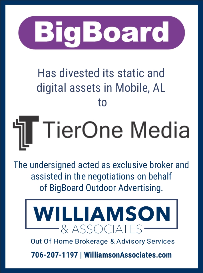 Bigboard Divests Mobile Alabama Outdoor Advertising Assets to TierOne Media