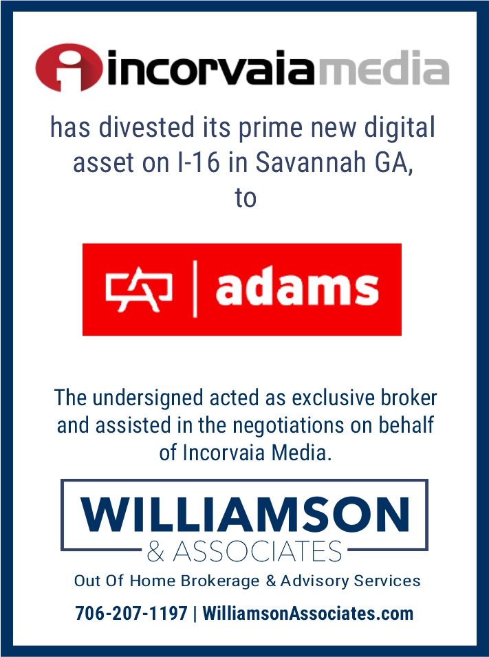 Incorvaia Media Divests Savannah GA Digital OOH Asset to Adams Outdoor Advertising