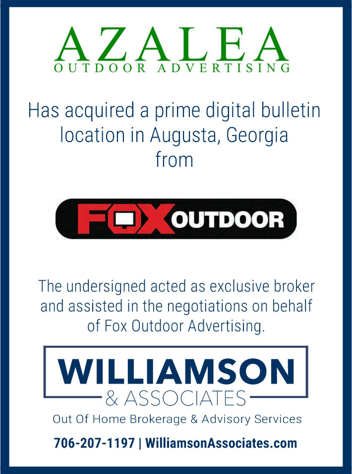 Azalea outdoor advertising acquired a Augusta digital location from Fox Outdoor