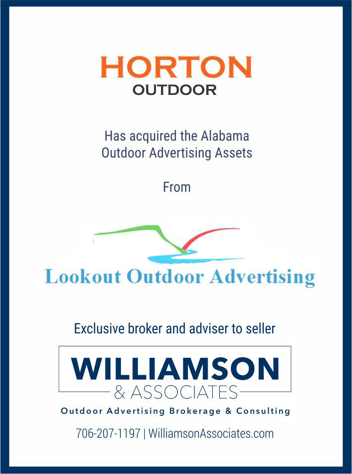 Horton Outdoor has aquired Alabama outdoor advertising assets from Lookout Outdoor Advertising