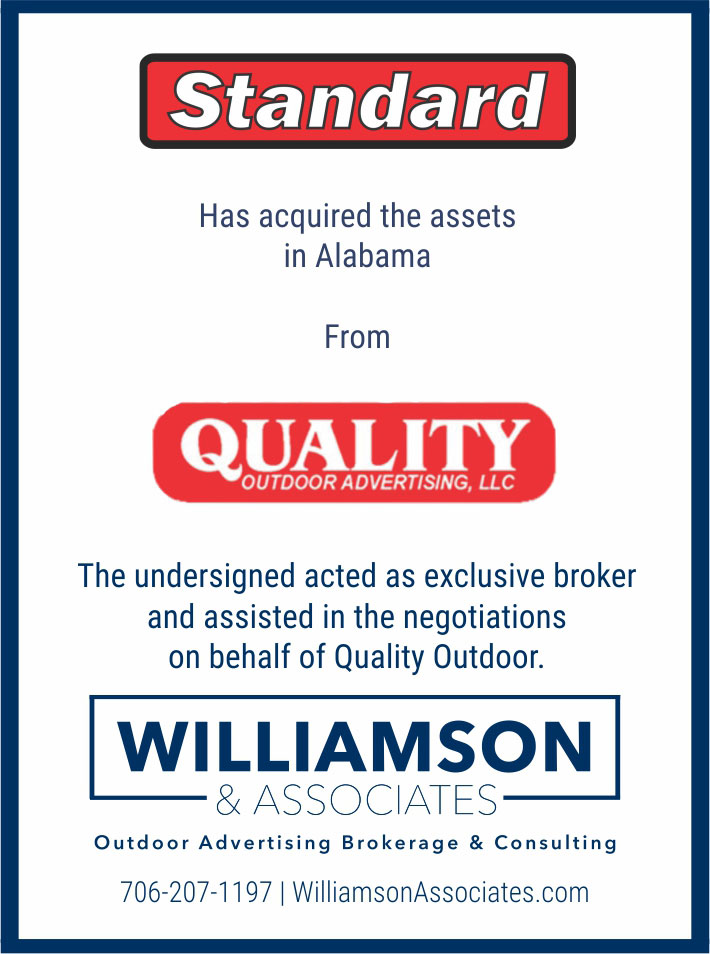 Standard has acquired assets in Alabama from Quality Outdoor Advertising